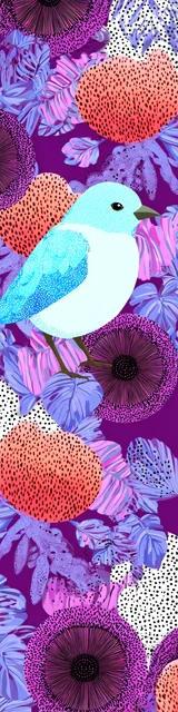 Free purple bookmark featuring a blue bird with flowers